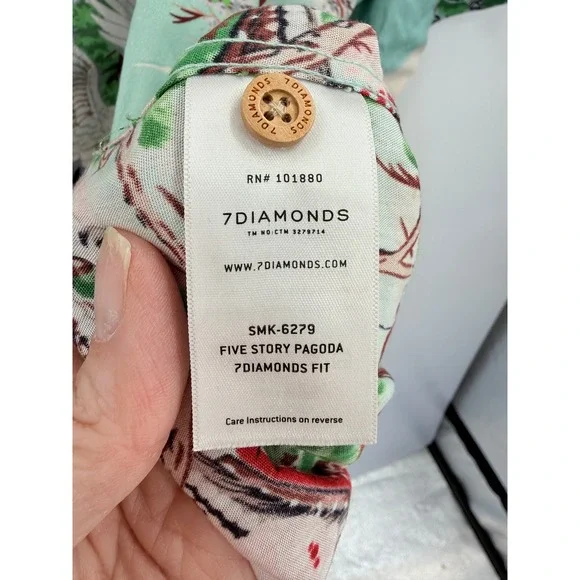 7Diamonds Mens Five Story Pagoda Japanese Print Rayon Shirt Blue Large SMK-6279 - Picture 5 of 7